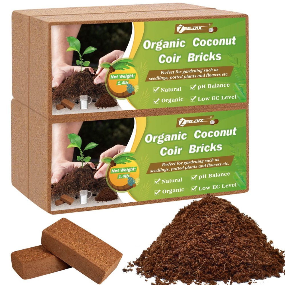 Zeedix 4 Pcs Premium Coco Coir Brick 100 Organic Compressed Coconut Coir Starting Mix Coco Coir Fiber With Low Ec And Ph Bala