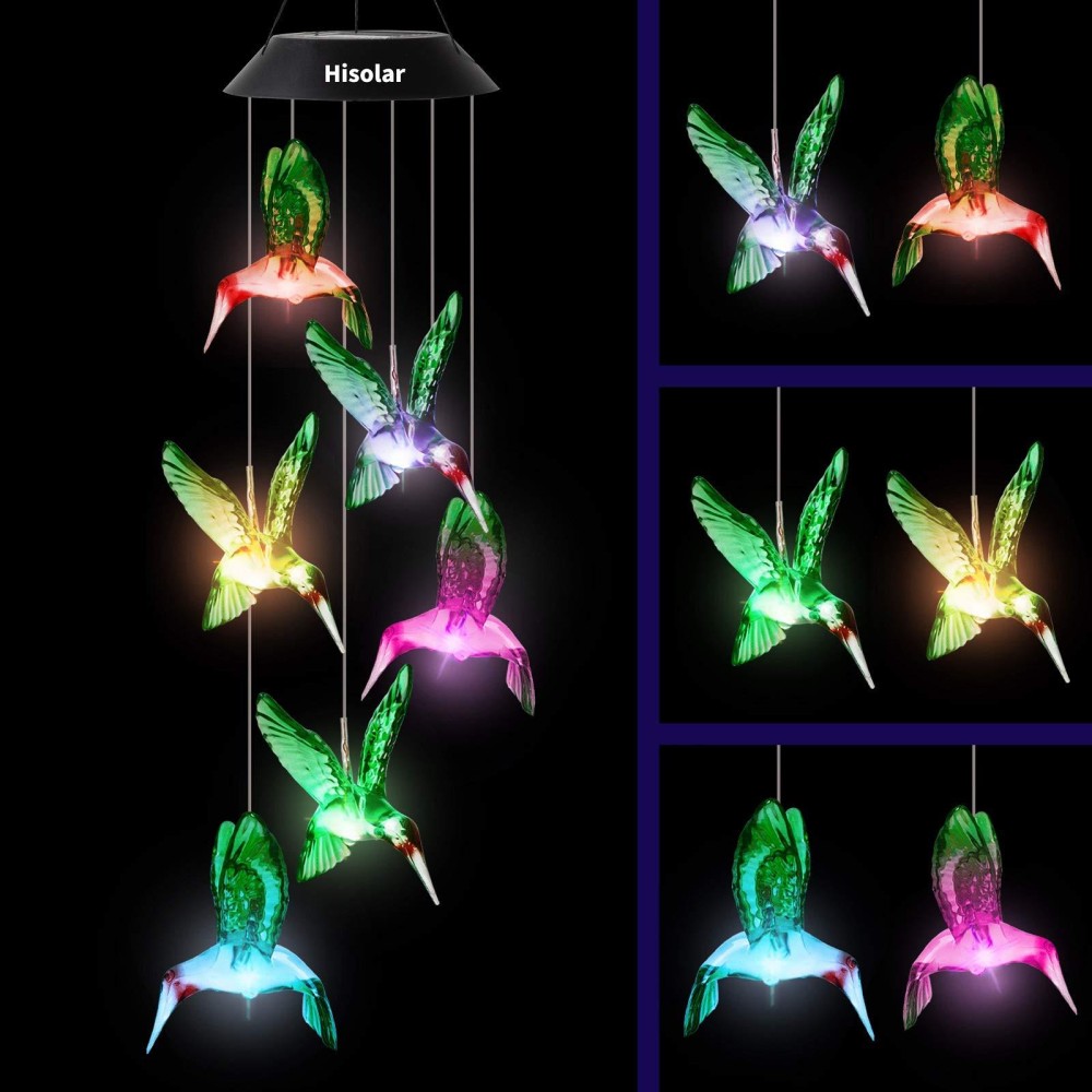 Hisolar Hummingbird Solar Wind Chimes Outdoor Color Changing Led Solar Chimes Light Birthday Gifts For Women Garden Gifts For Mo