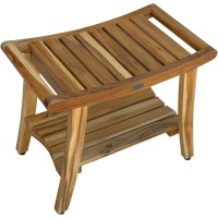 HomeRoots Contemporary Teak Shower Bench with Shelf in Natural Finish