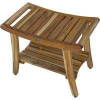 HomeRoots Contemporary Teak Shower Bench with Shelf in Natural Finish