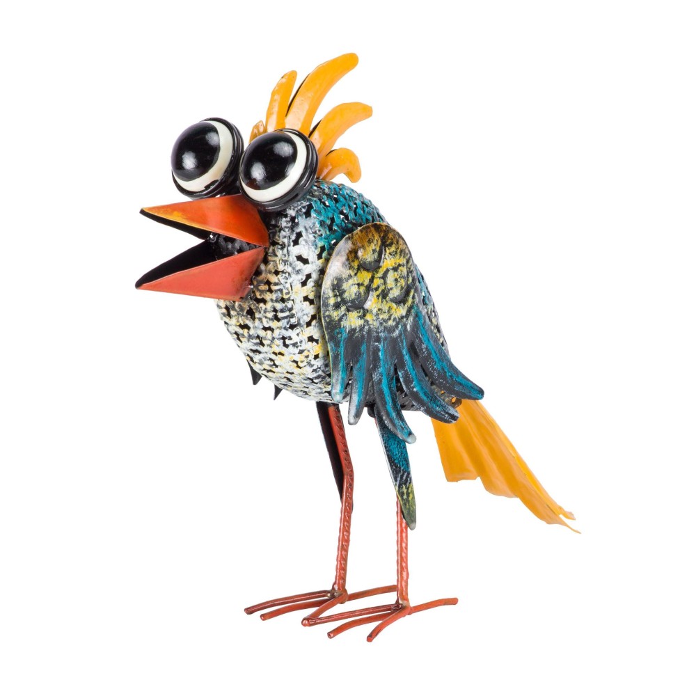 Alpine Corporation 11 Tall Outdoor Metal Wideeyed Bird Standing Yard Statue Decoration Multicolor