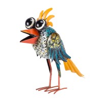 Alpine Corporation 11 Tall Outdoor Metal Wideeyed Bird Standing Yard Statue Decoration Multicolor