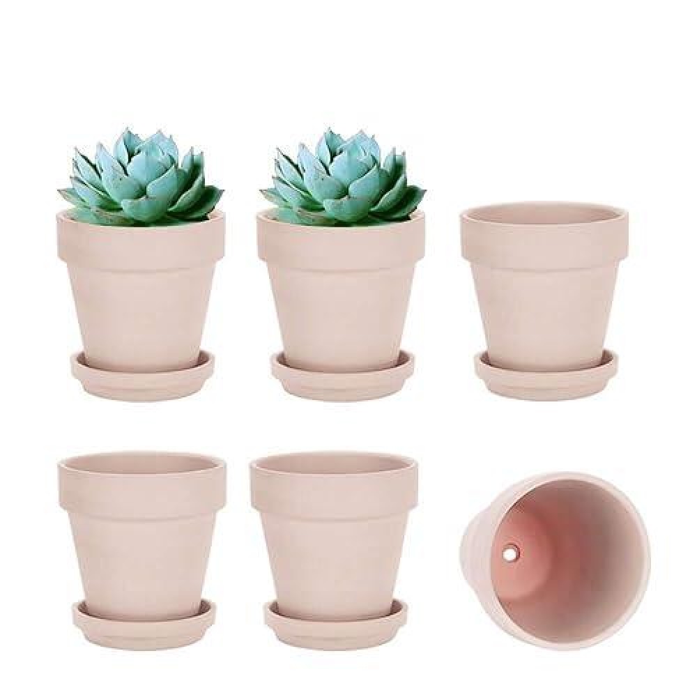 Vensovo 5 Inch Pink Clay Pot For Plant With Saucer 6 Pack Terra Cotta Plant Pot With Drainage Hole Flower Pot With Tray Terr