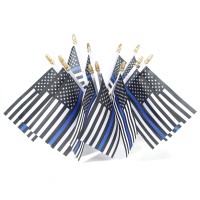 50 Pack Thin Blue Line Police Small Mini American Flag On Stick Police Officer Gifts For Law Enforcement Party Theme Event Decor