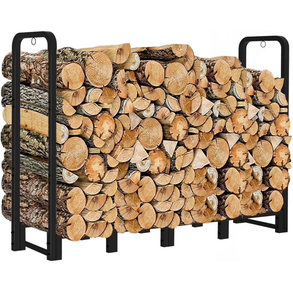 Artibear Firewood Rack Stand 6Ft Heavy Duty Logs Carrier Holder For Outdoor Indoor Fireplace Matte Black