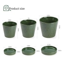 Buymax Ceramic Plant Pot - 4 +5 +6  Inch Ceramic Flower Pot With Drainage Holes And Ceramic Tray - Gardening Home Desktop Office Windowsill Decoration Gift Set 3 - Plants Not Included (Patina)