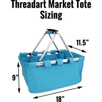 Threadart Large Collapsible Market Basket Natural Aluminum Frame Polyester Fabric Convenient Fold Flat Design Reusable