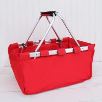 Threadart Large Collapsible Market Basket Red Aluminum Frame Polyester Fabric Convenient Fold Flat Design Reusable Spac