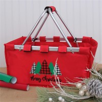 Threadart Large Collapsible Market Basket Red Aluminum Frame Polyester Fabric Convenient Fold Flat Design Reusable Spac