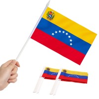 Anley Venezuela Mini Flag 12 Pack Hand Held Small Miniature Venezuelan Flags On Stick Fade Resistant Vivid Colors 5X8 In