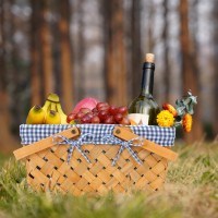 Woodchip Picnic Basket With Single Folding Handles Hand Woven Easter Eggs And Candy Basket Bath And Kids Toy Wicker Storage Ba