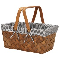 Woodchip Picnic Basket With Handle Hand Woven Easter Eggs And Candy Basket Bath And Kids Toy Wicker Storage Basket Gift Packi