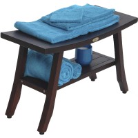 HomeRoots Contemporary Teak Shower Bench with Shelf in Brown Finish