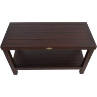 HomeRoots Rectangular Teak Shower Stool Or Bench with Shelf in Brown Finish