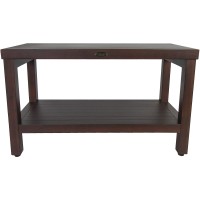HomeRoots Rectangular Teak Shower Stool Or Bench with Shelf in Brown Finish