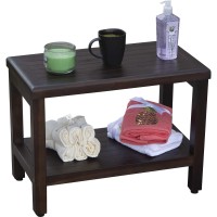 HomeRoots Rectangular Teak Shower Bench with Shelf in Brown Finish