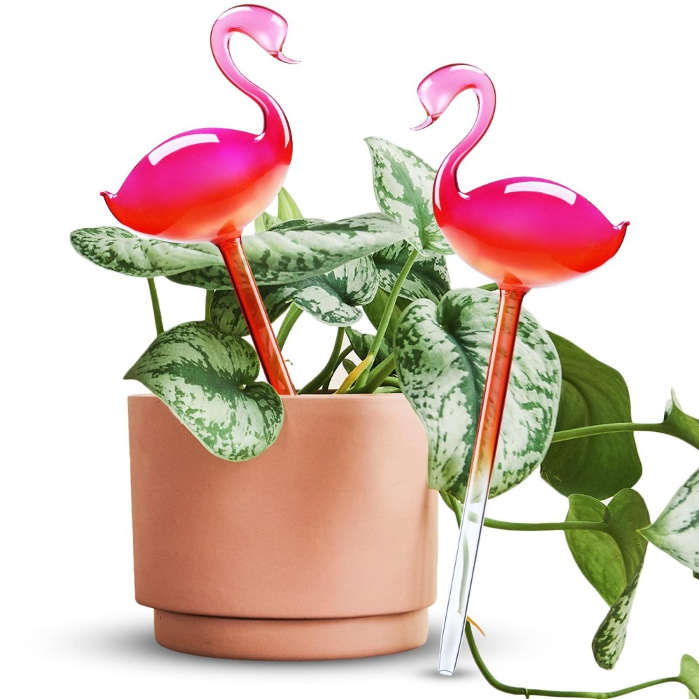 Selfwatering Glass Globes 2Pcs Flamingo Gradient Hot Pink 10 Long Hand Blown Bulbs Pot Plant Waterer Home Indoor Outdoor Gard