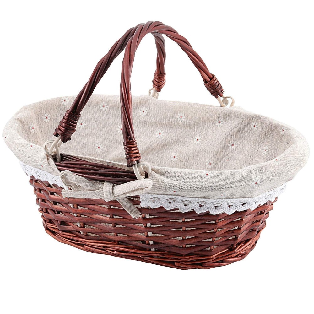 Zeonhei Brown Oval Wicker Woven Basket Attractive Willow Woven Gift Basket Fruit Picnic Easter Candy Wedding Party Decoration