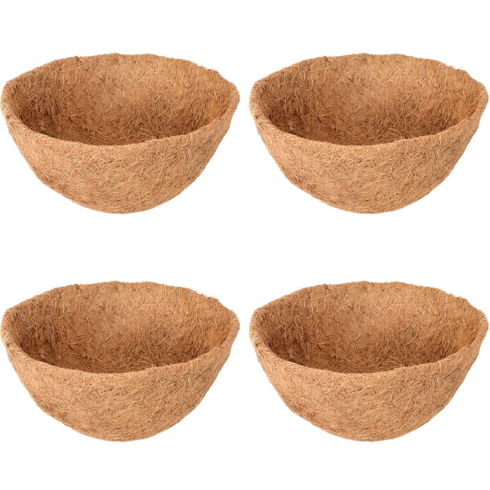 Halatool 4 Pcs 10 Inch Round Coco Liners Hanging Basket 100 Natural Replacement Coconut Fiber Liner For Garden Flower Pot Vegeta