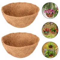 Halatool 2 Pcs 14 Inch Round Coco Liners Hanging Basket 100 Natural Replacement Coconut Fiber Liner For Garden Flower Pot Vegeta