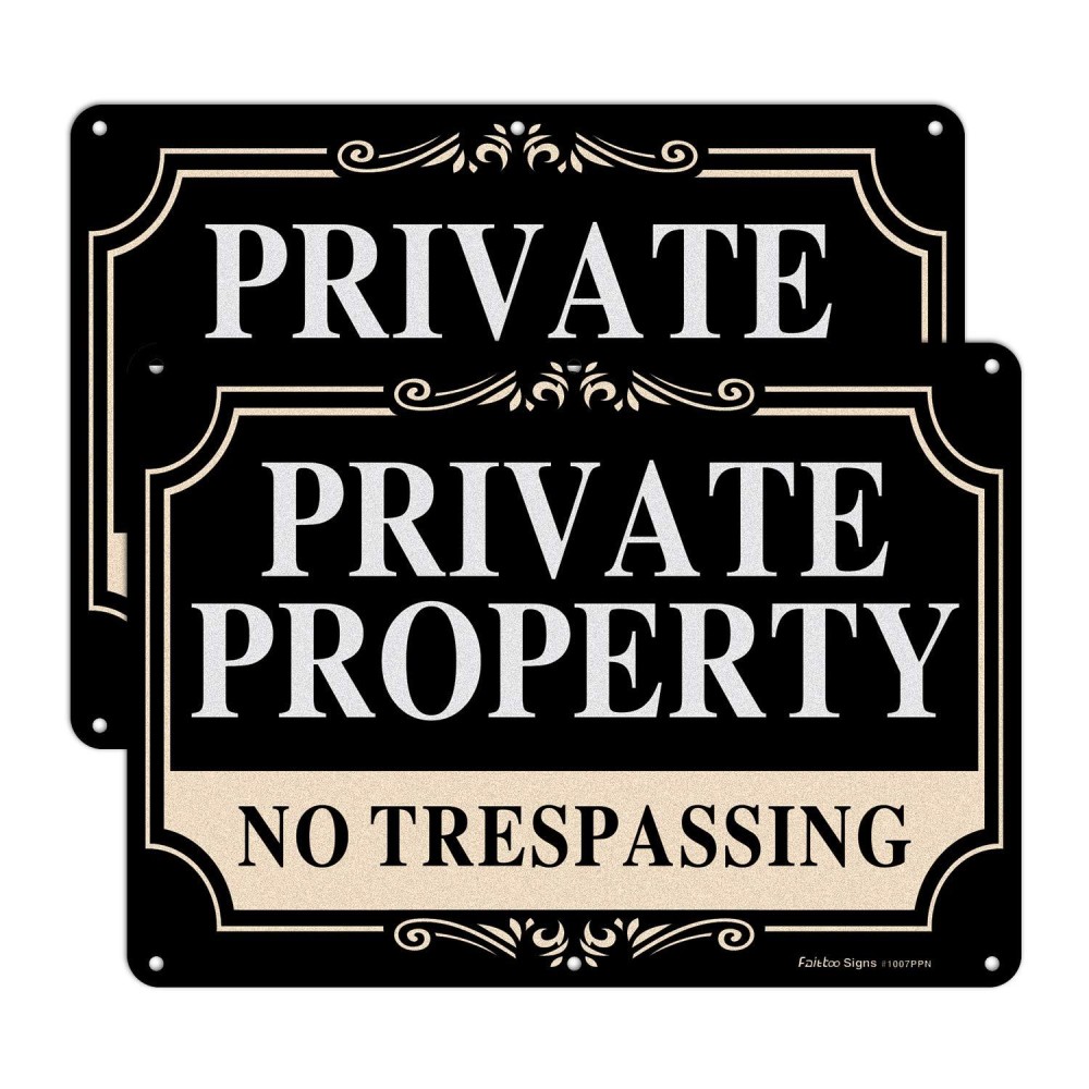 2 Pack No Trespassing Signs Private Property 10X7 Inch Rust Free Aluminum Metal Sign Reflective Fade Resistant Uv Protected Weat