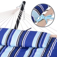 Suncreat Hammock Double Hammock With Stand Two Person Cotton Rope Hammock Blue Stripe