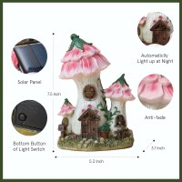 La Jolie Muse Resin Fairy Garden Miniature Floral Roof Cottage With Solar Led Lights Fairy House Figurine Set Of 3 With Carri