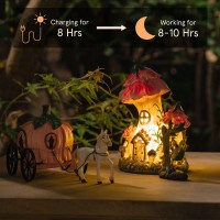 La Jolie Muse Resin Fairy Garden Miniature Floral Roof Cottage With Solar Led Lights Fairy House Figurine Set Of 3 With Carri