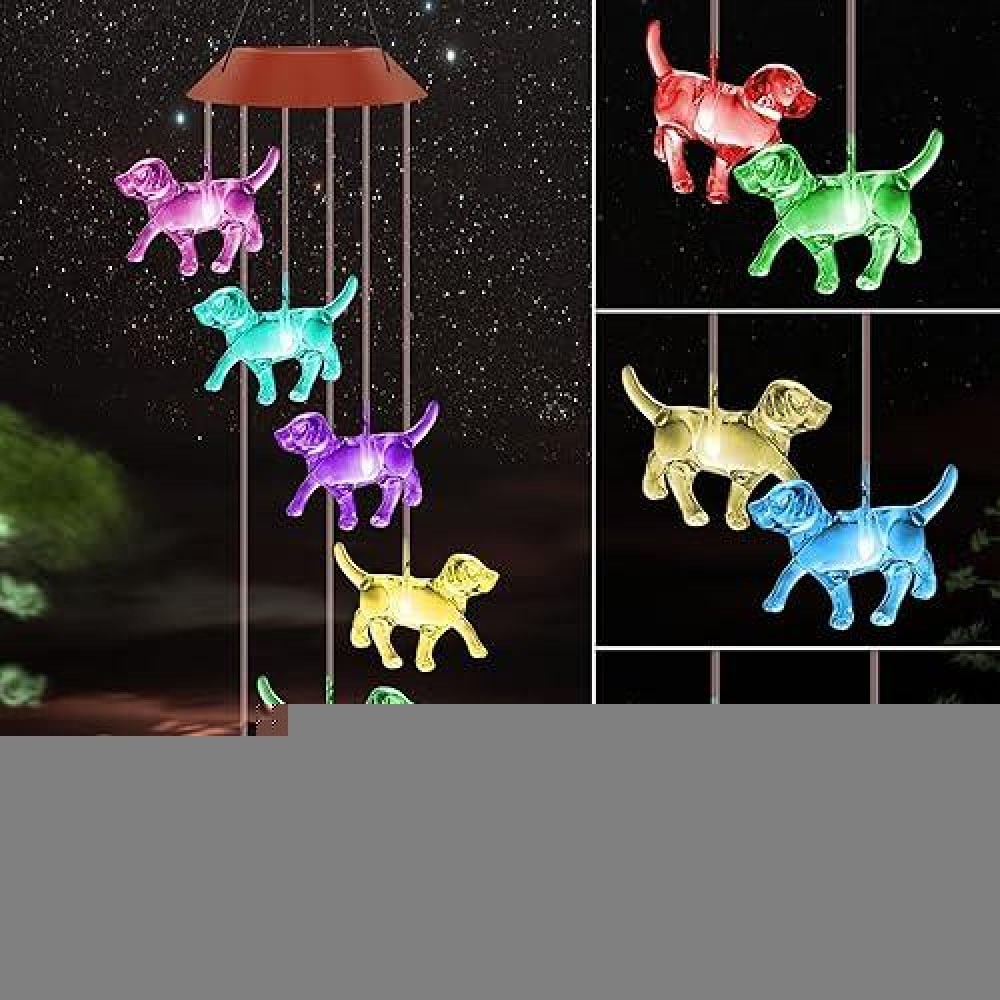 Uxorsn Dog Solar Wind Chimes For Outside Colors Changing Lights Outdoor Waterproof Multicolor Wind Chime Remembrance Gifts For M