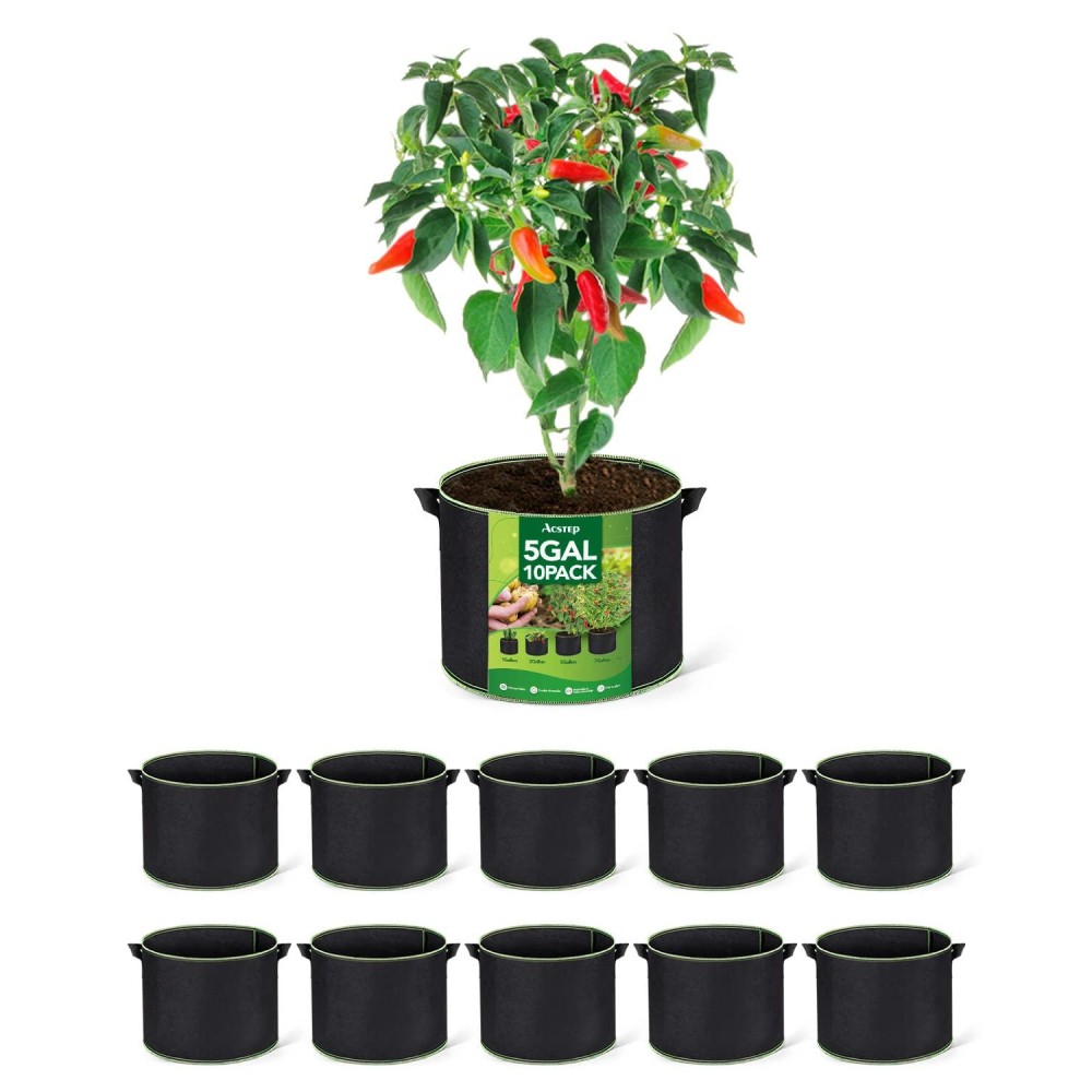 Acstep Grow Bags 10 Pack 5 Gallon Reusable Plant Growing Bags Fabric Pots For Planting Vegetable With Handles