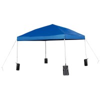 10x10 Blue Pop Up Event Straight Leg Canopy Tent with Sandbags and Wheeled Case