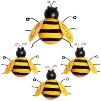 Mortime 4 Pack Metal Bee Wall Art Sculptures Garden Decorations Hanging Bee Wall Decor Indoor Outdoor Garden Yard Lawn Decor