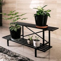 Zhongma 2 Tier Sturdy Metal Plant Stand Heavy Duty Plant Holder For Home Indoor And Outdoor L45.67 X W17.5 X H14 Inch  440 Lbs Capacity & Heavy Duty Construction 