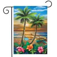 Sunset In Paradise Garden Flag Nautical Tropical Palm Trees 125 X 18