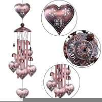 Loving Heart Wind Chimes Outdoor Indoor Decor With 4 Aluminum Tubes 6 Bells 7 Hearts Mobile Romantic Wind Catcher Heart Shaped