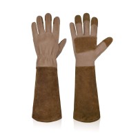 Handlandy Long Gardening Gloves For Men Women Cowhide Leather Rose Pruning Gloves Breathable Durable Gauntlet Gloves Medi