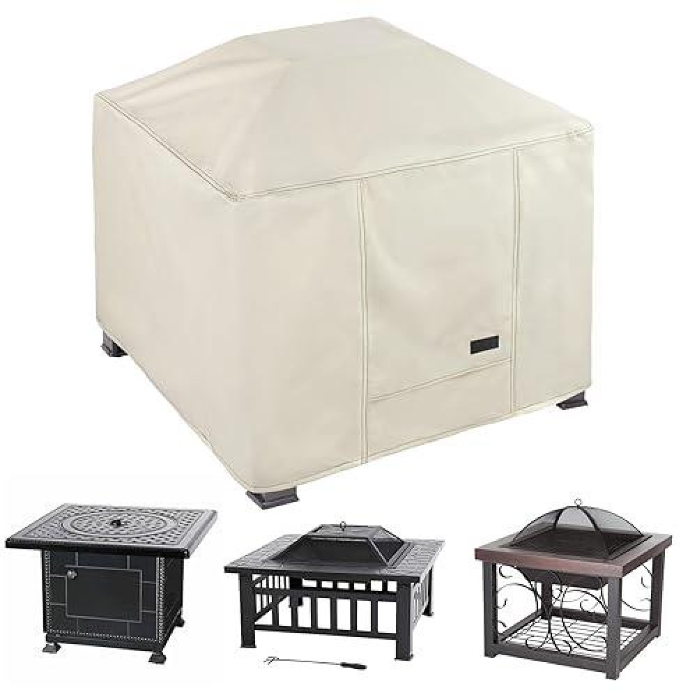 Nettypro Fire Pit Cover Square 32 Inch Waterproof Heavy Duty Patio Firepit Cover Square For Outdoor Gas Fire Pit Table  Beige