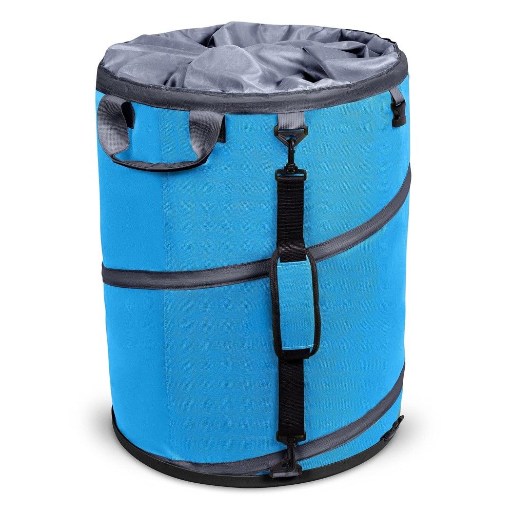 Birdrock Home 30 Gallon Collapsible Lawn And Leaf Waste Bag Blue Reusable Camping Trash Can Heavy Duty Hardshell Bottom