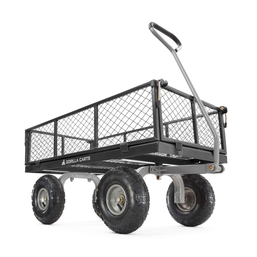 Gorilla Carts 800 Pound Capacity Heavy Duty Durable Steel Mesh Convertible Flatbed Garden Outdoor Hauling Utility Wagon Cart Bl