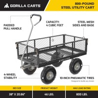 Gorilla Carts 800 Pound Capacity Heavy Duty Durable Steel Mesh Convertible Flatbed Garden Outdoor Hauling Utility Wagon Cart Bl