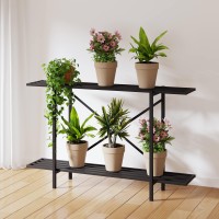 Zhongma 2 Tier Metal Sturdy Heavy Plant Stand  Narrow Plant Stand Indoor And Outdoor  L45.67 X W10.3 X H27.5 Inch  440 Lbs Capacity & Heavy Duty Construction. 