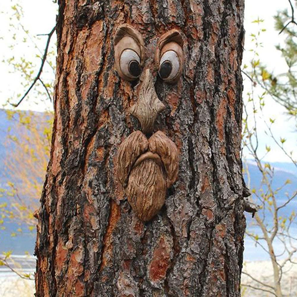 Innolites Tree Faces Decor Outdoor 12 Inch Tree Face Outdoor Statues Old Man Tree Hugger Bark Ghost Face Decoration Funny Yard