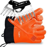 Walfos Silicone Bbq Gloves Heat Resistant Grilling Gloves Set With Pork Shredder Claws Brush Nonslip Kitchen Silicone Oven