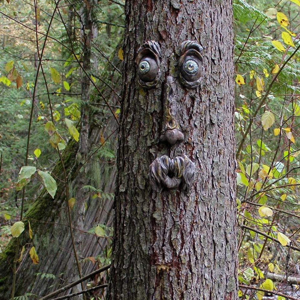 Innolites Tree Faces Decor Outdoor 12 Inch Tree Face Outdoor Statues Old Man Tree Hugger Bark Ghost Face Decoration Funny Yard