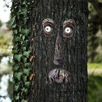 Innolites Tree Faces Decor Outdoor 12 Inch Tree Face Outdoor Statues Old Man Tree Hugger Bark Ghost Face Decoration Funny Yard