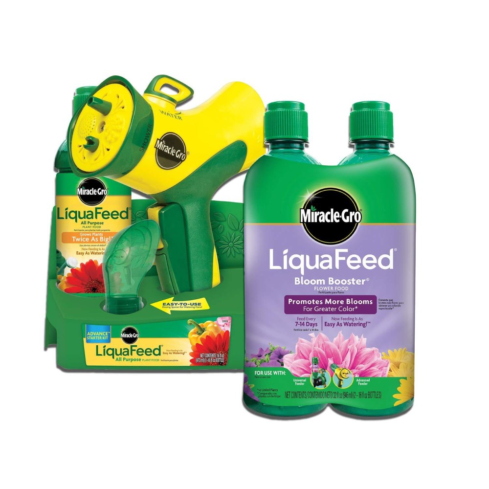 Miraclegro Liquafeed All Purpose Plant Food Advance Starter Kit And Bloom Booster Flower Food Bundle Feeding As Easy As Wateri