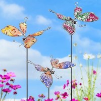 Juegoal Set Of 3 Butterfly Garden Stakes Decor  30 Inch Colorful Butterflies Stake  Glass & Metal Yard Art Ornaments For Mom  Mothers Day Ideal Gifts  Outdoor Lawn Pathway Patio Plant Pot  Flower Bed