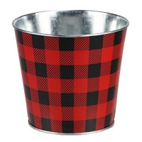 Buffalo Plaid Christmas Tin Pot 5 Diameter 45 Tall Red Black Buffalo Plaid Home Decor Flower Pot Garden Decor Suc