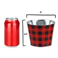 Buffalo Plaid Christmas Tin Pot 5 Diameter 45 Tall Red Black Buffalo Plaid Home Decor Flower Pot Garden Decor Suc