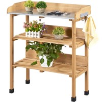 Yaheetech Outdoor Garden Potting Bench Table Wooden Horticulture Planting Worstation Wmetal Tabletopstorage Shelf3 Hooks Nat